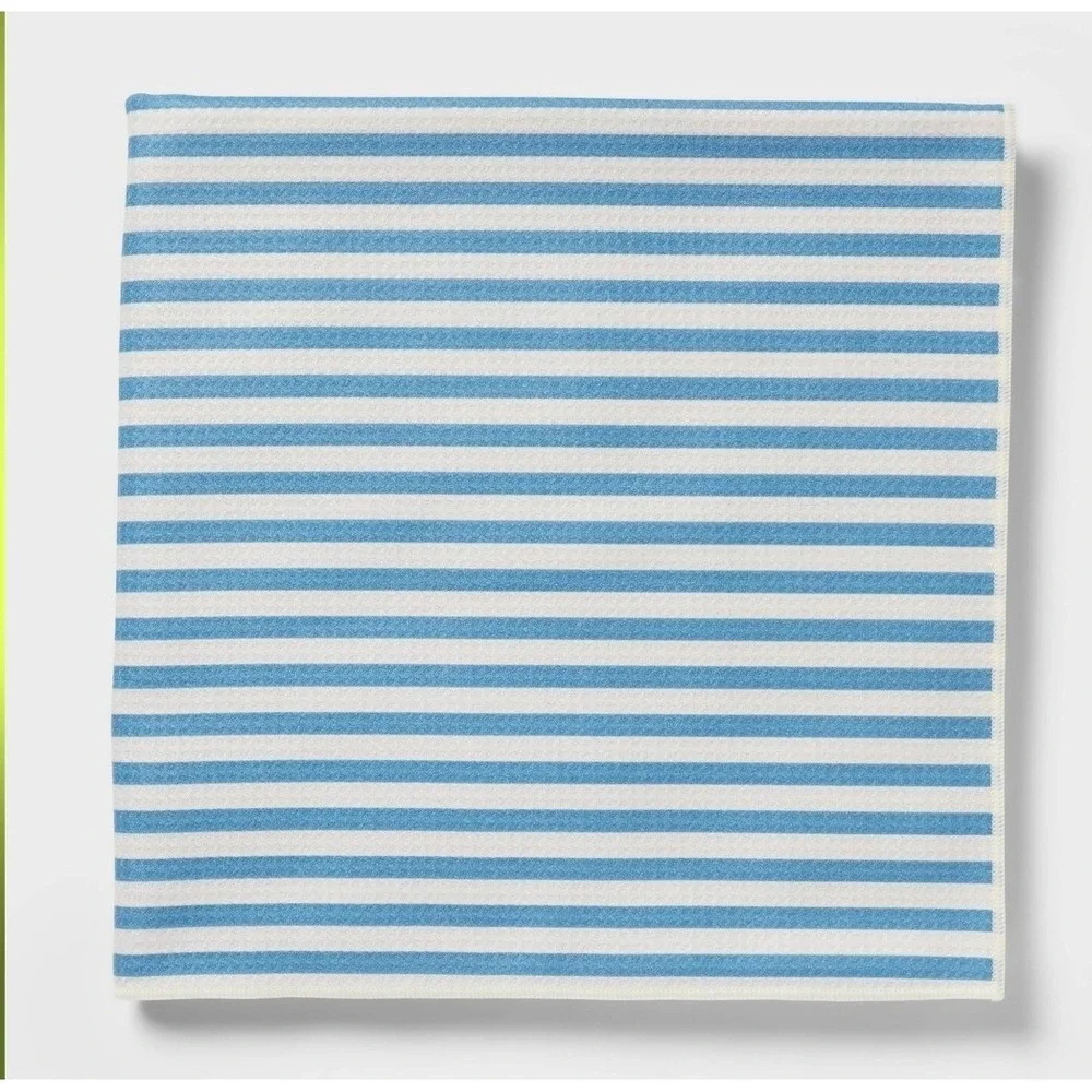 Pair of Blue White Stripe Bath Towel Cotton Blend Quick‎ Dry Soft Absorbent